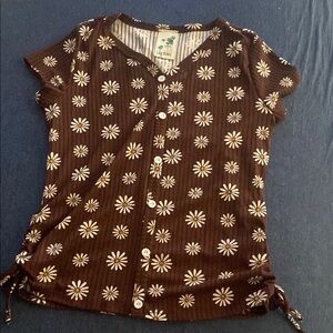 Brown Floral Button-Up Top